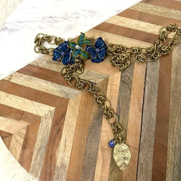 Vintage - Kenneth Jay Lane Rare Collectible Yellow Goldtone Floral Buckle Belt - Picture 1 of 5